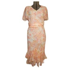 Vintage 90s Y2K JBS Top And‎ Midi Skirt Set Peach Orange Ruffles Romantic Large